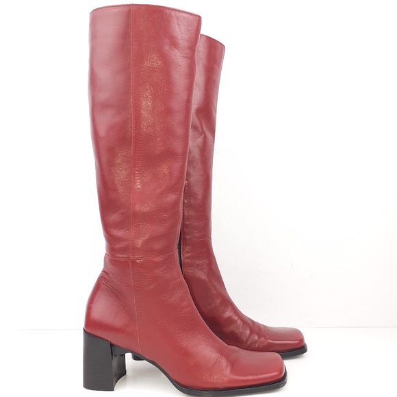 Vintage Shoes - Vintage Leather Block Heel Go-Go Square Toe Boots